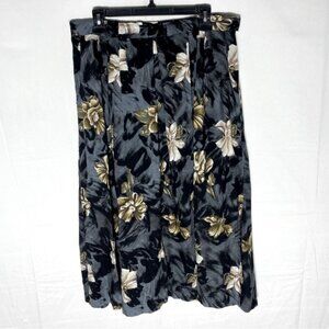 Vintage Functionals Black Tan Floral Pleated Midi Skirt XL
